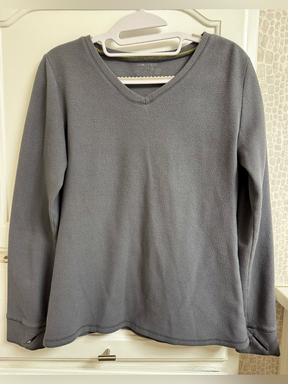 Women's Gray V-Neck Lightweight Fleece Sweater